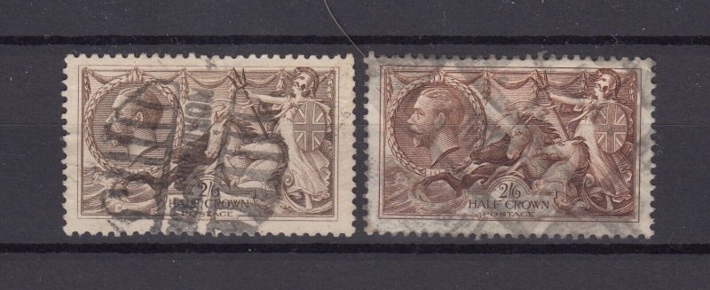 GB KGV 1918 2s 6d Seahorse x 2 Shades SG413 Fine Used BP570