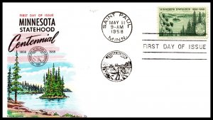 Scott 1106 3 Cents Minnesota Fluegel FDC Unaddressed Block Planty 1106-10