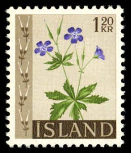 ICELAND Sc 330 VF/MNH - 1960 1.2K Wild Geranium