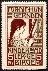 Vintage Germany Charity Poster Stamp 5 Heller Starving Children Adler Mountains