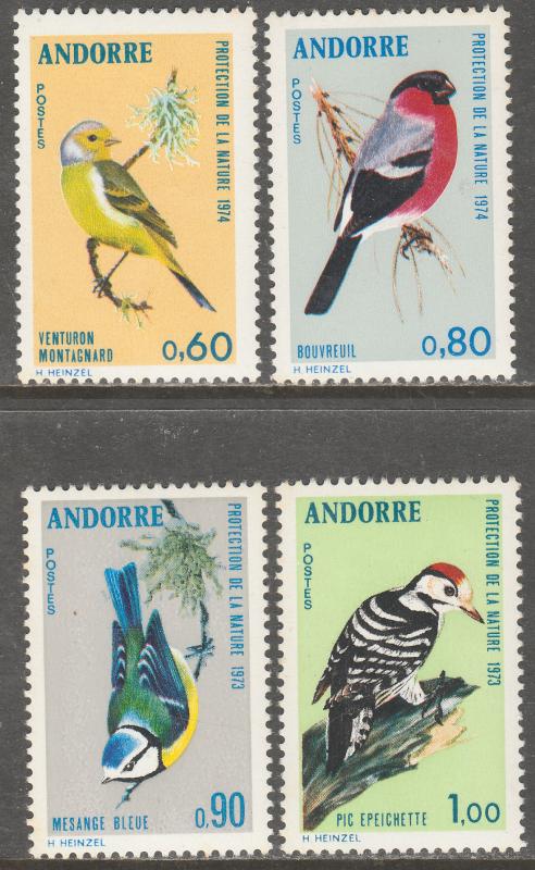 ANDORRA-FRENCH 228-231, BIRDS. MINT, NH. (233)