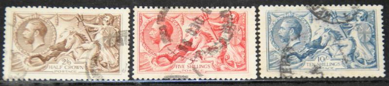 Great Britain 1919 Bradbury, Wilkinson Seahorse set, used Sc# 179-181 SCV $360