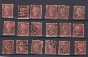 GB QV 1858 1d Red Collection Of 18 SG43/44 Fine Used BP12564