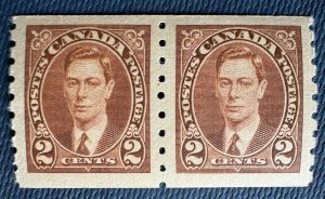 CANADA 1937 KGVI 2c Pair Coil Stamps MLH SC#239/SG#369 C5389