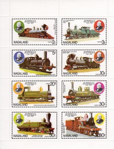 Nagaland 1979  Locomotives -Sir Rowland Hill Sheetlet (8) PERFORATED MNH