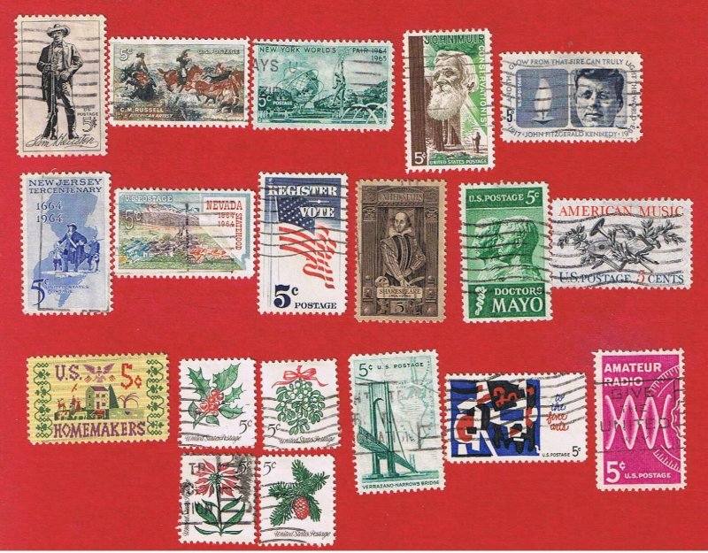 #1242-1260  VF used 1964 Commemoratives Complete  Free S/H