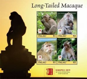 Palau 2019 - Long Tailed Macaque - Souvenir stamp sheet - Scott #1438 - MNH
