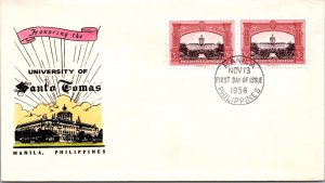 Philippines FDC 1956 - University of Sto Tomas - 2x5c Stamp - Pair - F43186