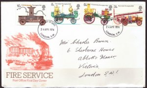 F2343   GREAT BRITAIN   FDC # 716-719         Fire Prevention Act Bicentennial
