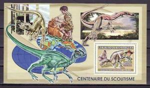 Guinea, Mi cat. 4366, BL1024 A. Scout Centenary s/sheet. Dinosaurs in design. ^