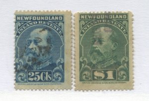 Newfoundland KEVII 1903 25 cents and $1 Inland revenue Stamps used