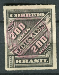 BRAZIL; 1890s classic Newspaper issue fine used 200r. value