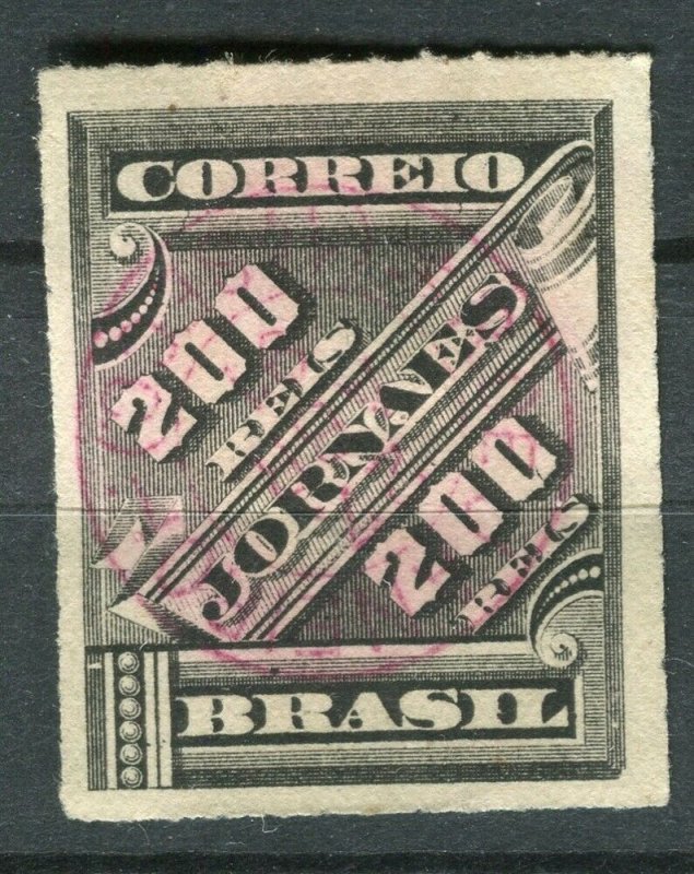 BRAZIL; 1890s classic Newspaper issue fine used 200r. value