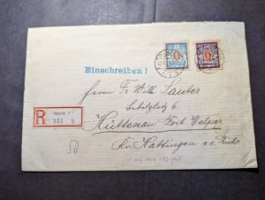 1923 Registered Germany Danzig Cover to Huttenau