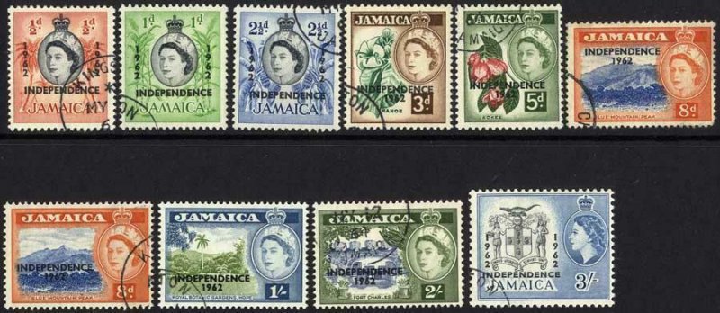 Jamaica SG205/13 Wmk w12 Set of 9 Fine Used Cat 21 pounds