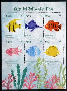 Nevis 2018 MNH Colorful Saltwater Fish Tang Butterflyfish 6v M/S Fishes Stamps