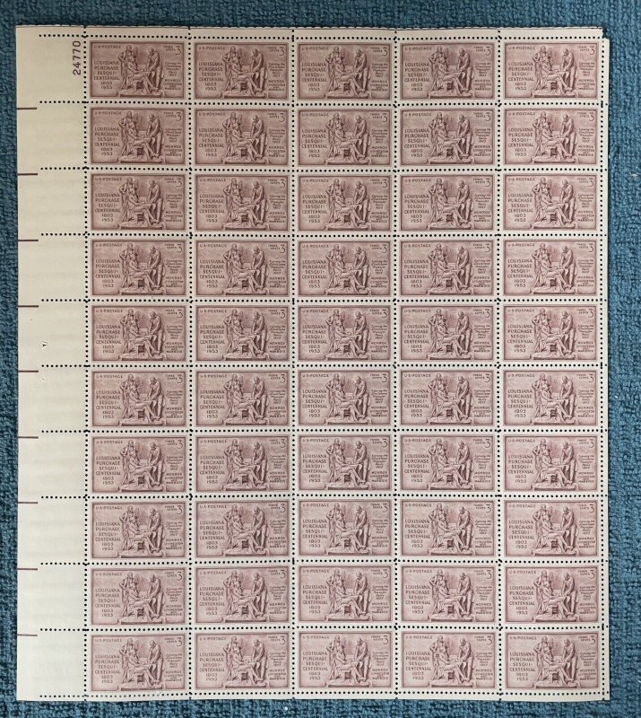 Scott #1020, 3c Louisiana Purchase 150th Anniversary, Mint sheet of 50, MNH