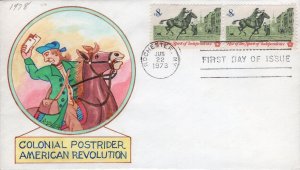 Ralph Dyer Handpainted FDC for the 1973 8c American Bicentennial Postrider Issue