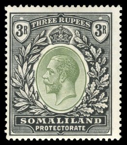 Somaliland 1921 KGV 3r dull green & black MLH. SG 84. Sc 75.
