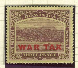 DOMINICA; 1916-18 early WAR TAX Optd. issue Mint hinged 3d. value