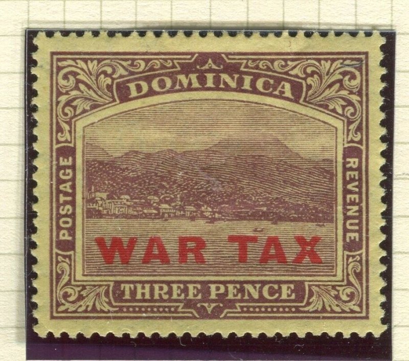 DOMINICA; 1916-18 early WAR TAX Optd. issue Mint hinged 3d. value 