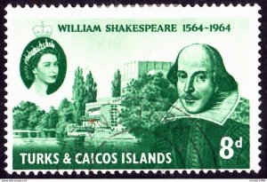 TURKS & CAICOS ISLANDS 1964 QEII Green, 400th Birthday of William Shakespeare...