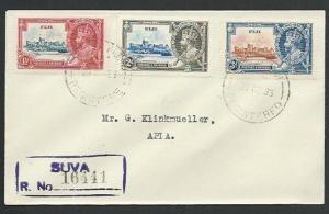 FIJI 1935 Jubilee values to 3d on registered cover Suva to Samoa...........61756