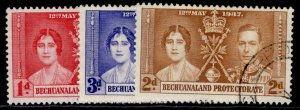 BECHUANALAND PROTECTORATE GVI SG115-117, 1937 CORONATION set, FINE USED.