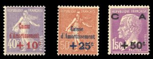 France, 1900-1950 #B28-30 Cat$192.50, 1928 Semi-Postals, set of three, never ...