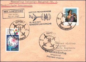 Germany DDR Leipzig to Belgrad 1977 1st Flight Cover