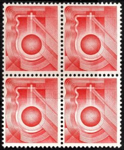 Vintage Switzerland PTT Cross and Ball Test Stamps Scarlet Block/4 MNH