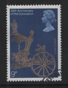 Great Britain  #835  used 1978  anniversary coronation 9p