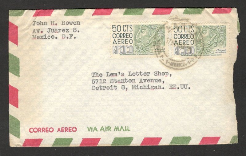 MEXICO TO USA - AIRMAIL LETTER WITH CORREO AEREO STAMP - 1958. (34)