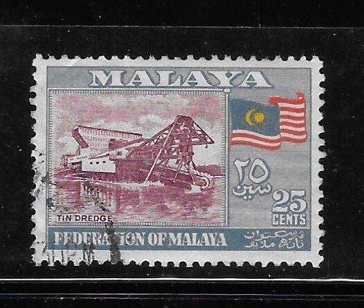 Federation of Malaya 1957 Tin dredge and flag Sc 82 Used A1749