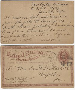 1874 - Postal Card sent from the Iron Clad Ajax - Ephemera 1059