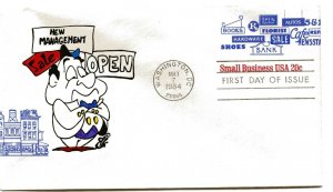 U606 20c Small Business embossed envelope, Animated by Ellis, FDC