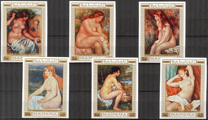 Manama 1970 Art Paintings Renoir Set of 6 Imperf. MNH