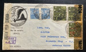 1940s Rio De Janeiro Brazil Dual censored Airmail Cover To Atlantic City USA