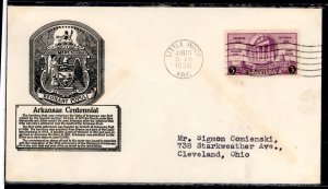 US 782 1936 3 cent Arkansas Centennial (single) on an addressed (typed) FDC with an Anderson cachet