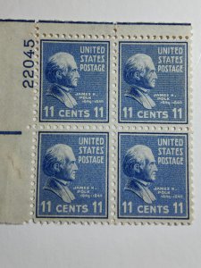 SCOTT #816 PLATE BLOCK #22045 UL MINT NEVER HINGED ELEVEN CENT POLK BEAUTY