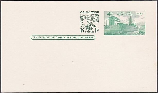 CANAL ZONE Postal Stationery : postcard 4c + 1c unused.....................a2500