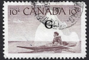 Canada #O39 10¢ Eskimo & Kayak (1955). Very fine centering. Used.