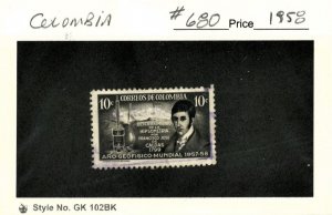 COLOMBIA #680, USED ON 102 CARD - 1958 - COLOMBIA152