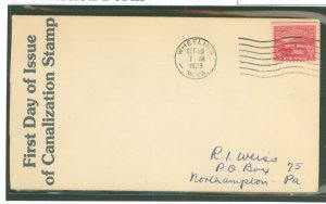 US 681 1929 2c Ohio River Canalization (single) on an addressed first day cover with a Wheeling, WV cachet and an unknown cachet