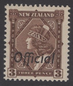 NEW ZEALAND SGO125 1938 3d BROWN MTD MINT