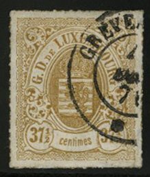 Luxembourg #24 Cat$240, 1866 37 1/2c bister, used, well centered, signed Demu...