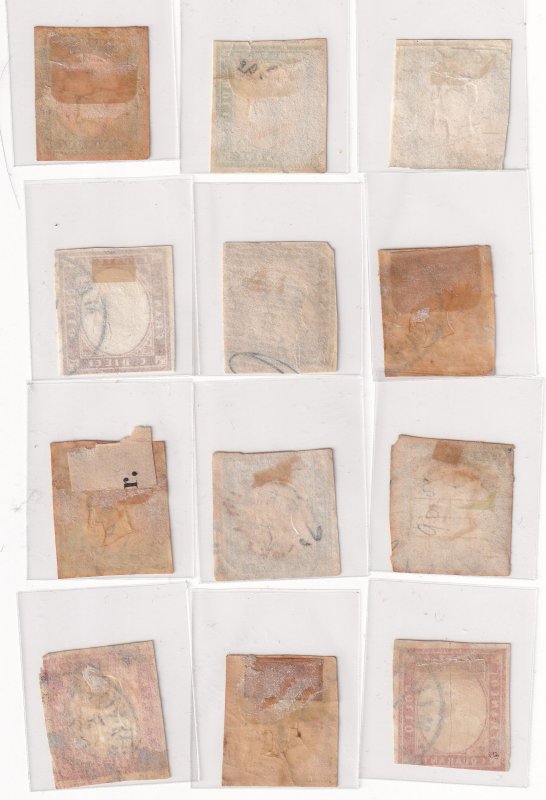 Italy _ 1851+ Kingdom of Sardinia – 12 Stamp Set w/ CDS Cancels_Variations, CV++