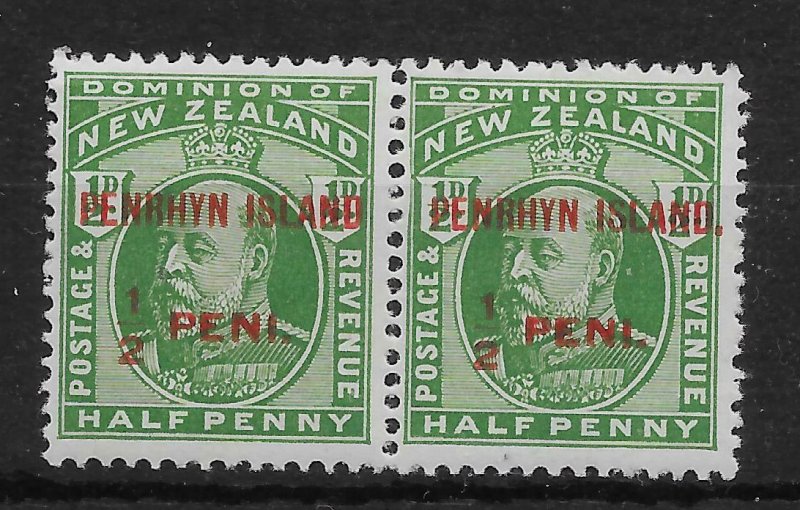 PENRHYN ISLAND SG19ca 1915 ½d YELLOW-GREEN NO STOP AFTER ISLAND VAR MNH