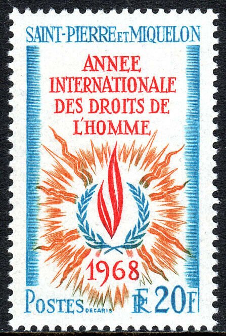 St Pierre & Miquelon 382, MNH. Human Rights Year. Flame, 1968