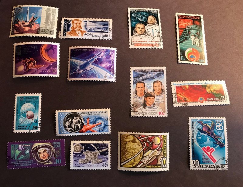 Space Rockets 100 USED Non-US stamps during 1960s 70s and 80s space race years